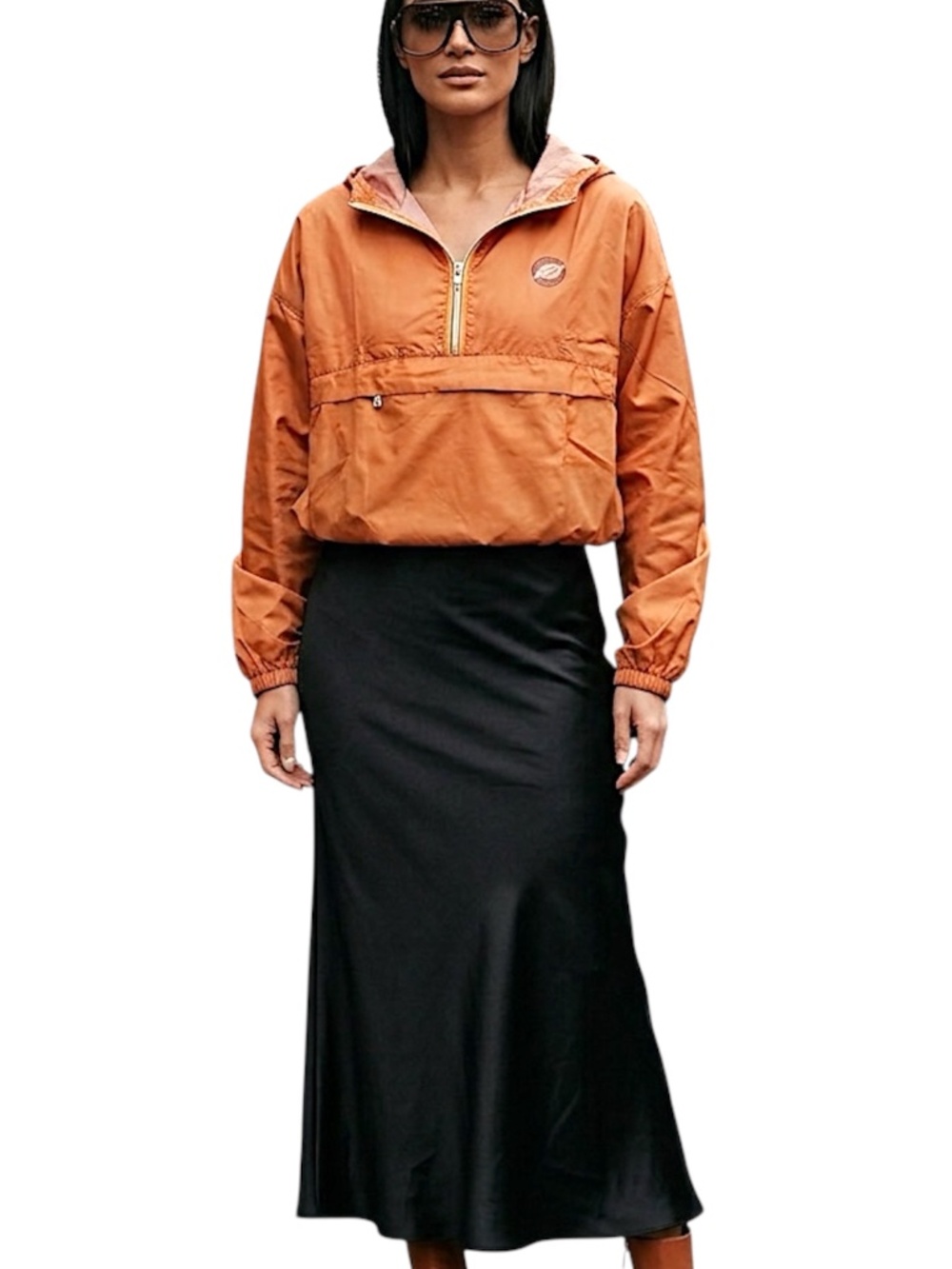 Vintage 90s Y2K burnt orange packable fanny pack boxy anorak windbreaker M - Picture 3 of 17